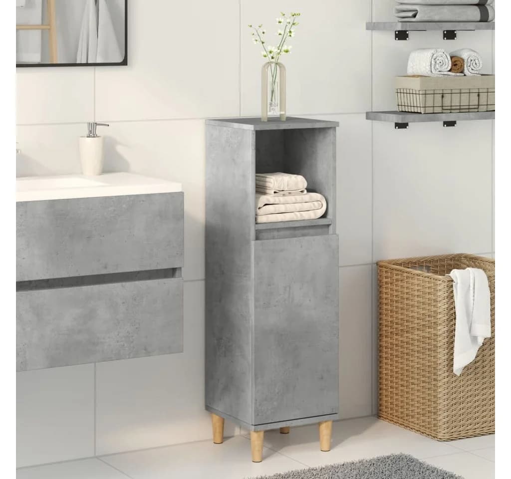 vidaXL Badschrank Betongrau Holzwerkstoff mit Eukalyptusbeinen