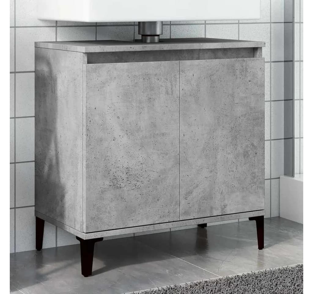 vidaXL Badschrank Betongrau Holzwerkstoff Metallbeine