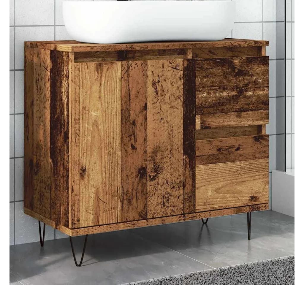 vidaXL Waschbeckenunterschrank Altholz-Optik mit Eisen-Beinen