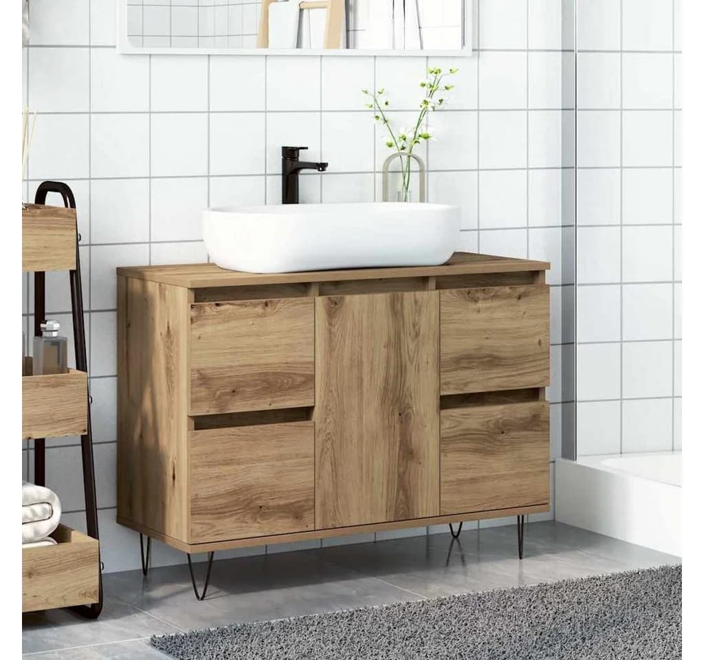 vidaXL Badschrank Artisan-Eiche Holzwerkstoff mit Eisenfüßen - Bild 3