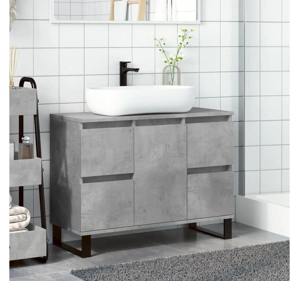 vidaXL Waschbeckenunterschrank Betongrau Holzwerkstoff - Bild 3