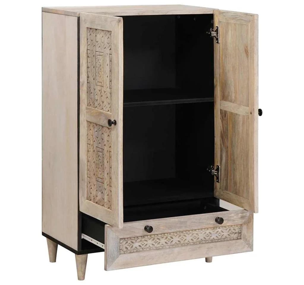 vidaXL Highboard Weiß Massives Mangoholz mit Regal