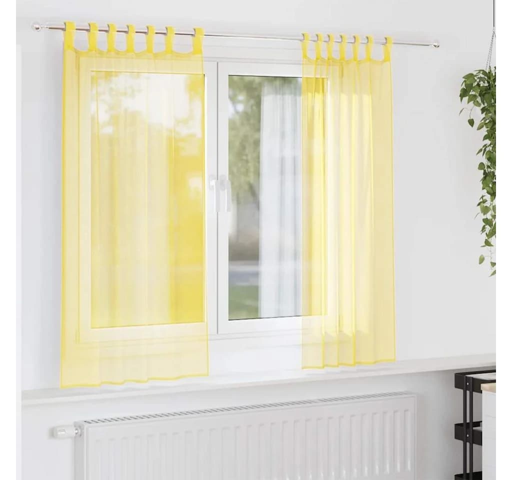 vidaXL Voile Vorhang mit Schlaufen 2 Stk. Gelb 140x175 cm