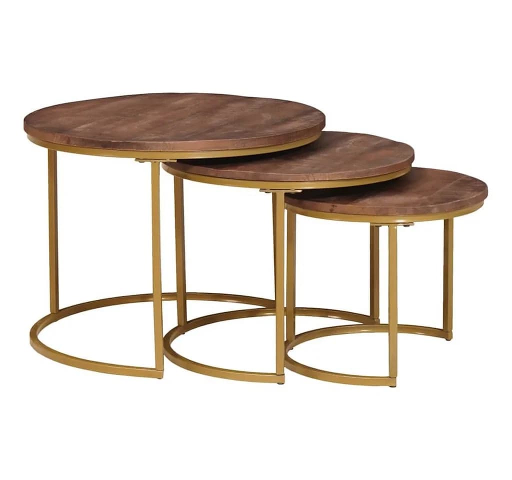vidaXL Nesting-Couchtisch 3-teilig Massivholz Stahl Dunkelbraun - Bild 4