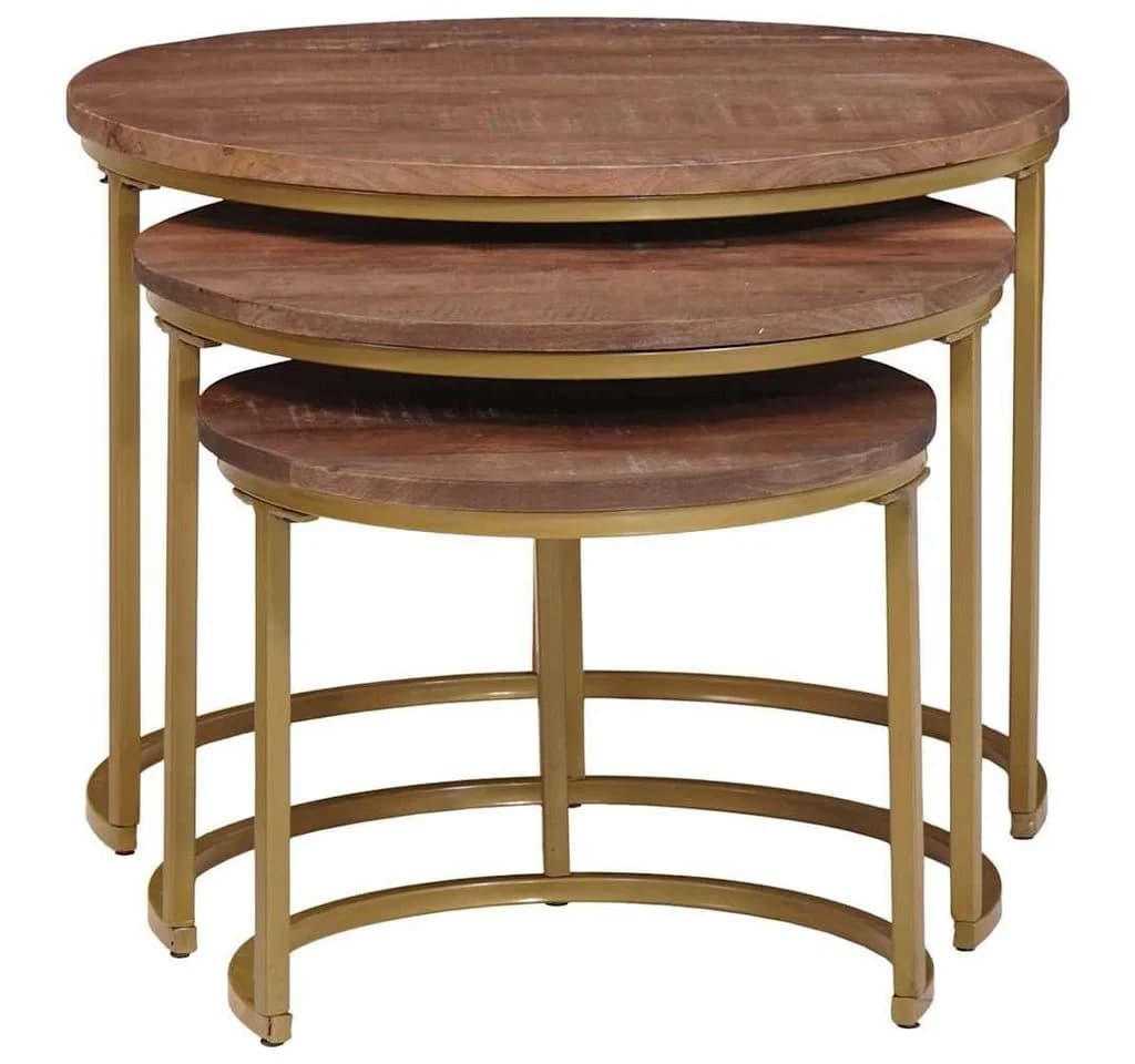 vidaXL Nesting-Couchtisch 3-teilig Massivholz Stahl Dunkelbraun - Bild 5