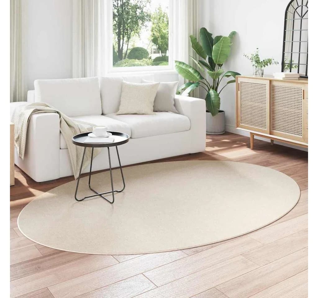 vidaXL Teppich Oval Beige 100% Polyester Rutschfest - Bild 3