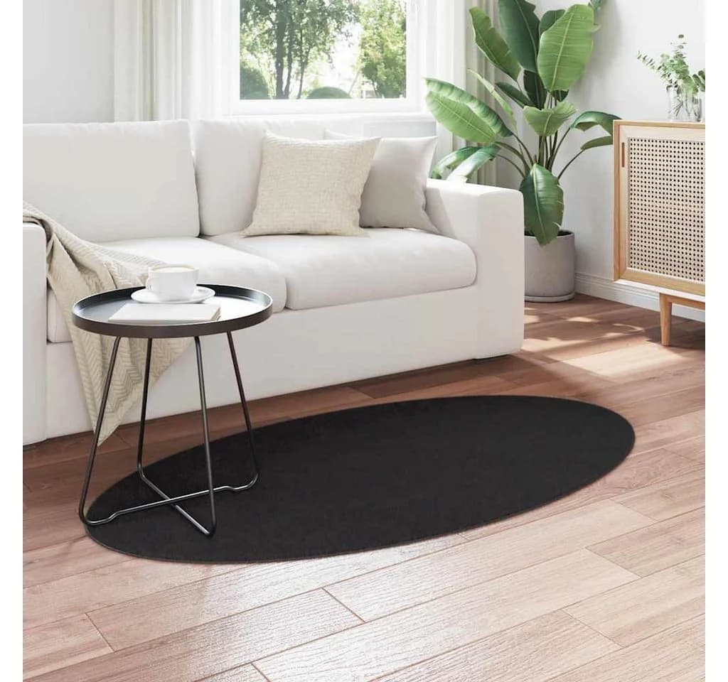 vidaXL Teppich Bereichsteppiche Oval HUARTE Schwarz 150 x 80 cm 100 % Polyester - Bild 3
