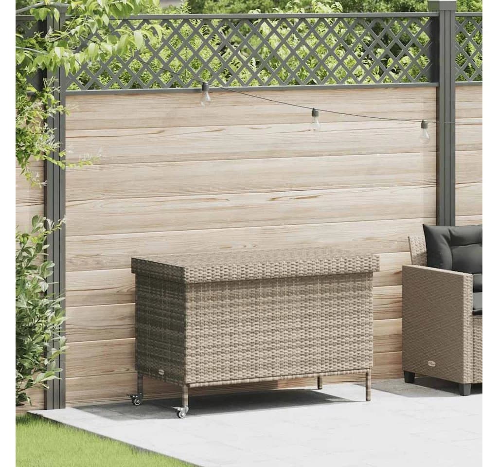 vidaXL Gartenbox Poly Rattan Hellgrau mit Rollen