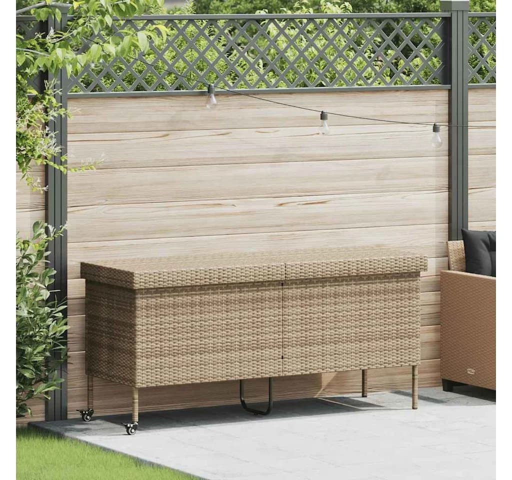 vidaXL Gartenbox Beige Poly-Rattan mit Rollen