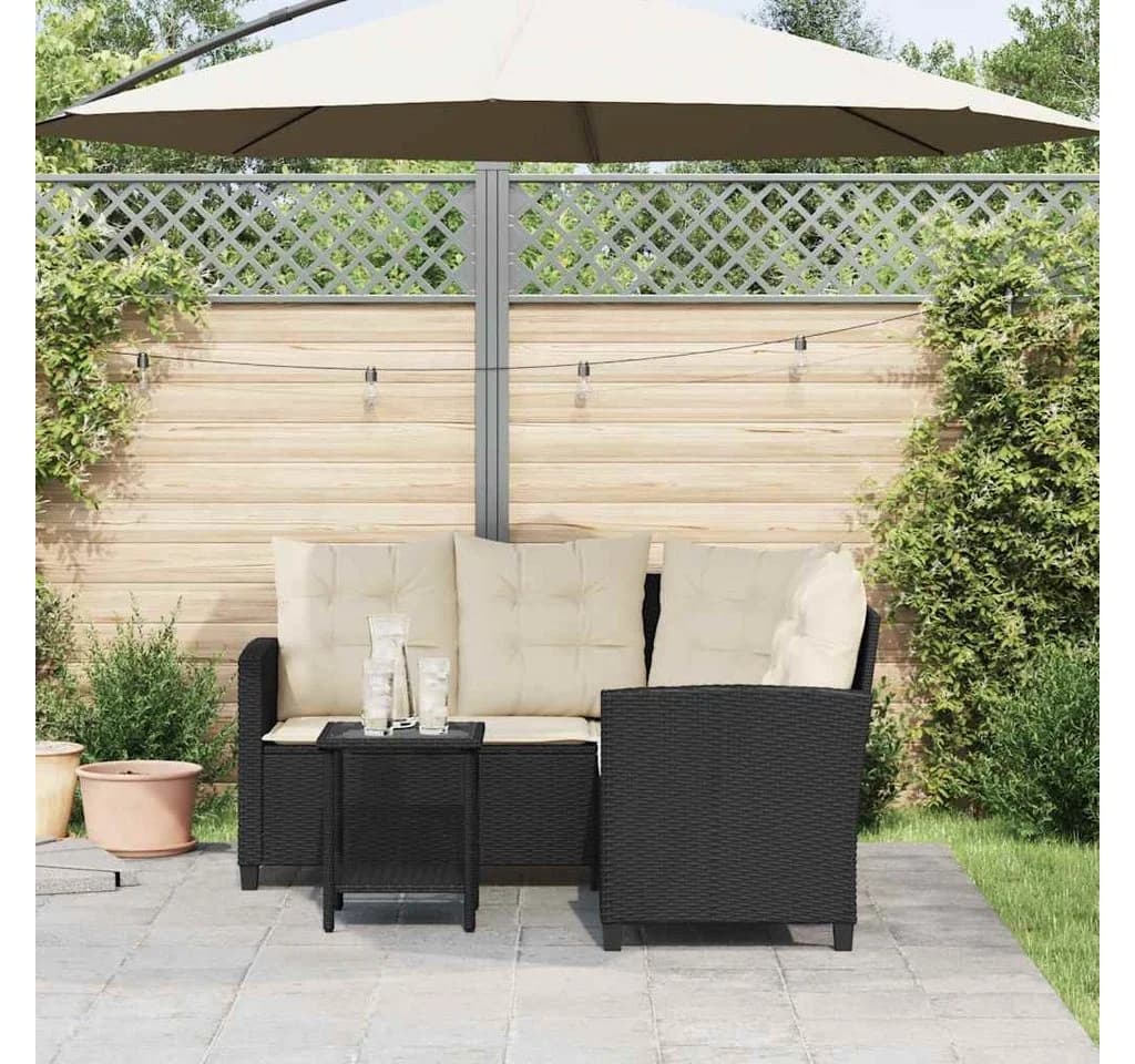 vidaXL Loungesofa L-Form Schwarz Poly Rattan mit Tisch und Kissen - Bild 3