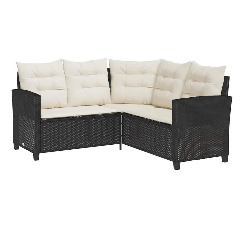 vidaXL Loungesofa L-Form Schwarz Poly Rattan mit Tisch und Kissen - Bild 5