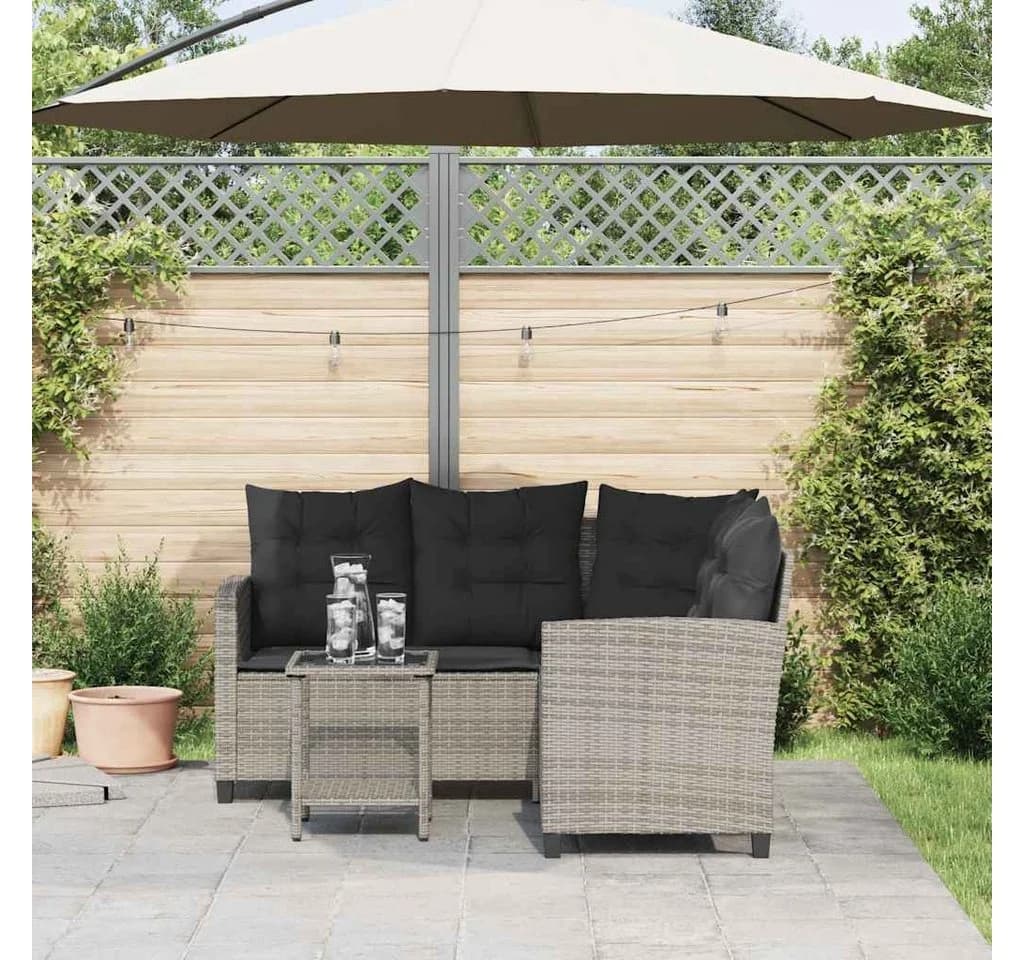 vidaXL Loungesofa L-Form Grau Poly Rattan mit Tisch und Kissen - Bild 3