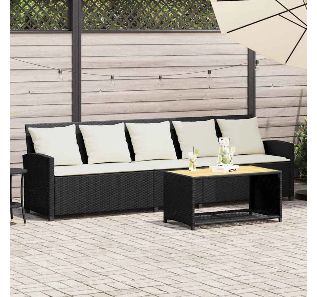 vidaXL Gartenlounge-Set 5-Sitzer Schwarz Poly Rattan mit Kissen