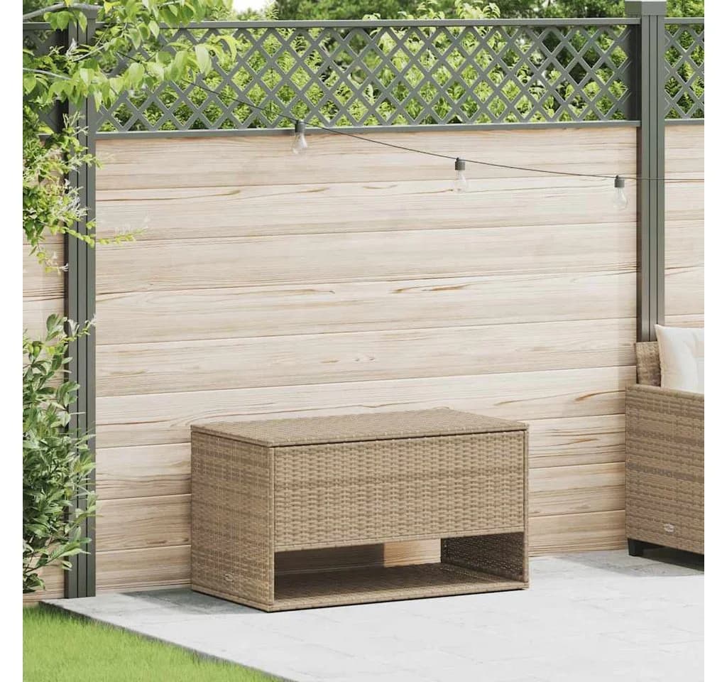 vidaXL Gartenbox Beige Poly Rattan mit Stahlgestell