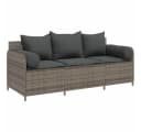 vidaXL Loungesofa 3-Sitzer Grau Poly Rattan mit Kissen Bild 2