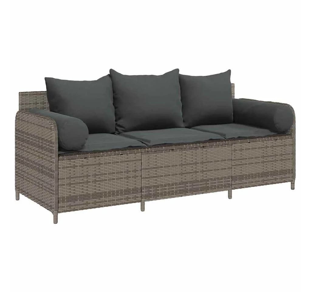 vidaXL Loungesofa 3-Sitzer Grau Poly Rattan mit Kissen - Bild 2
