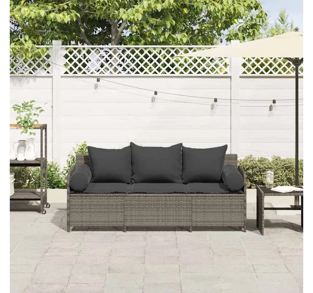 vidaXL Loungesofa 3-Sitzer Grau Poly Rattan mit Kissen - Bild 3