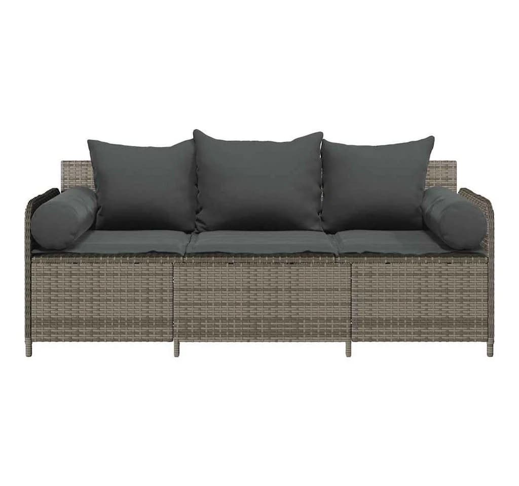 vidaXL Loungesofa 3-Sitzer Grau Poly Rattan mit Kissen - Bild 4