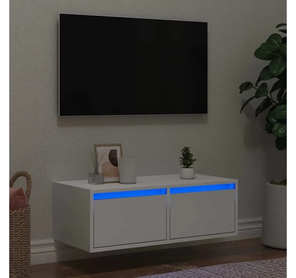 vidaXL TV-Schrank Weiß mit LED-Leuchten