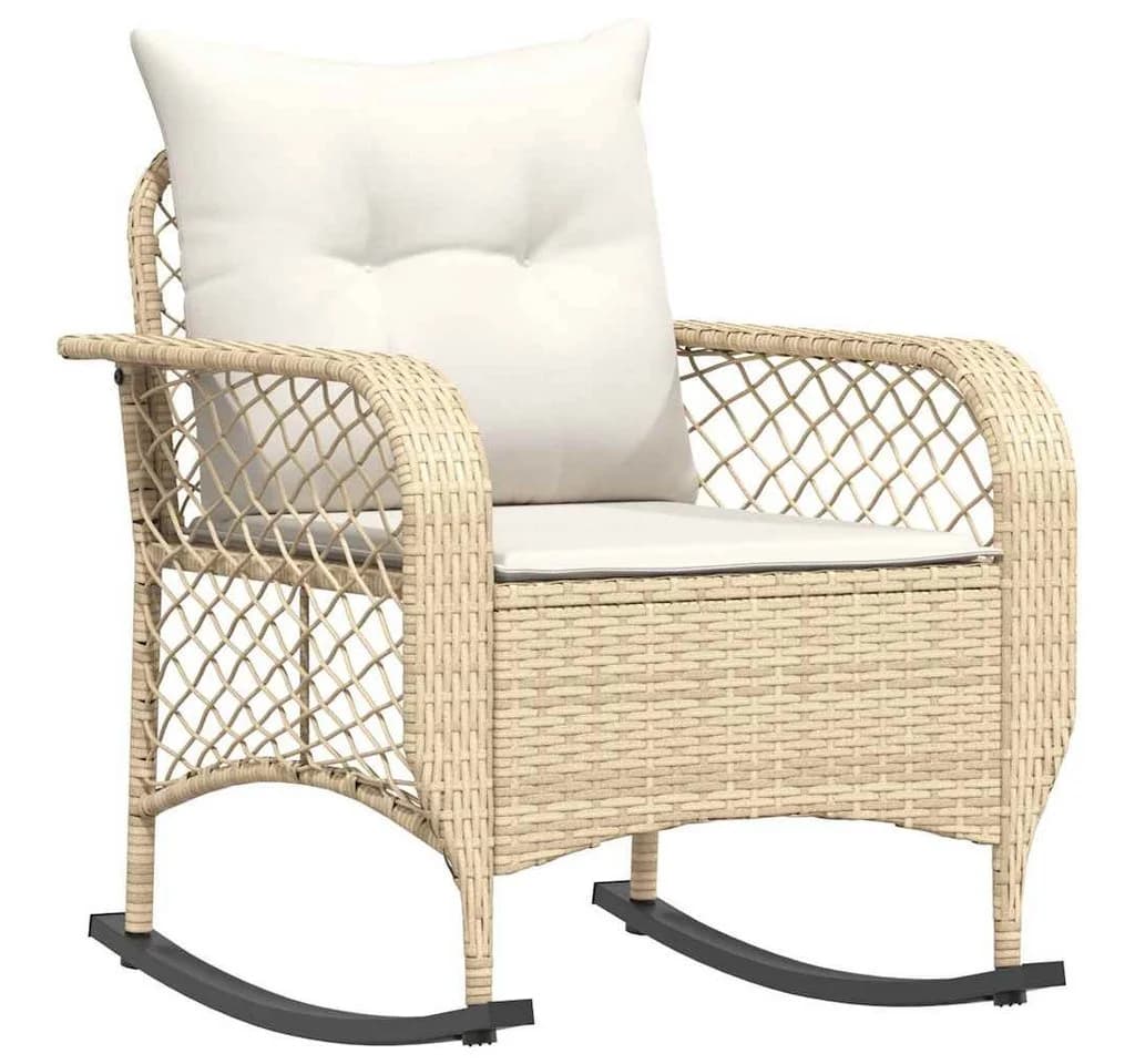 vidaXL Garten-Schaukelstuhl mit Kissen Beige Poly Rattan - Bild 2