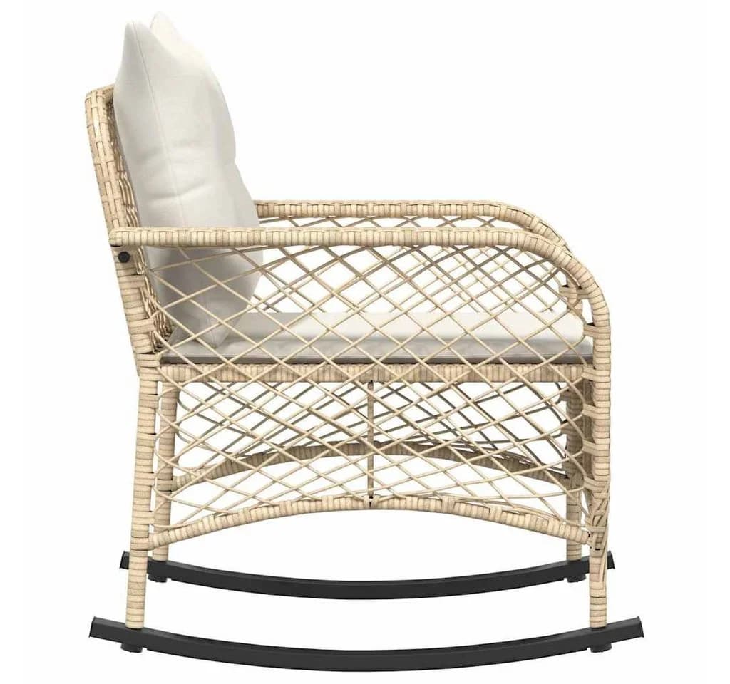 vidaXL Garten-Schaukelstuhl mit Kissen Beige Poly Rattan - Bild 5