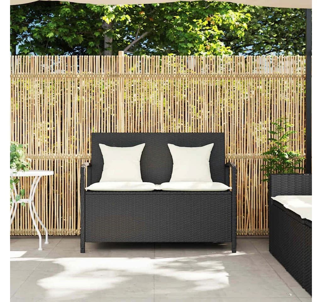 vidaXL Gartenbank Schwarz Poly Rattan mit Stauraum und Kissen - Bild 3