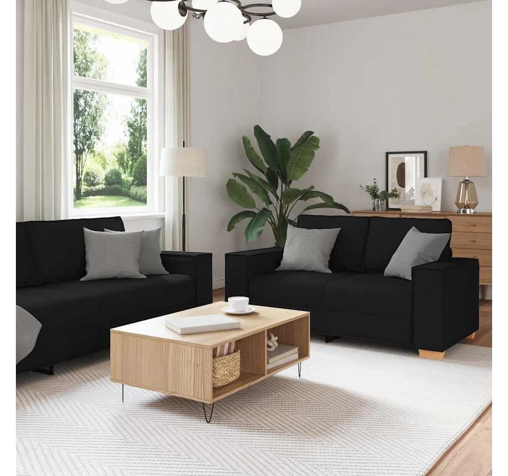vidaXL 3-teiliges Sofa-Set Schwarz Leinenmischgewebe