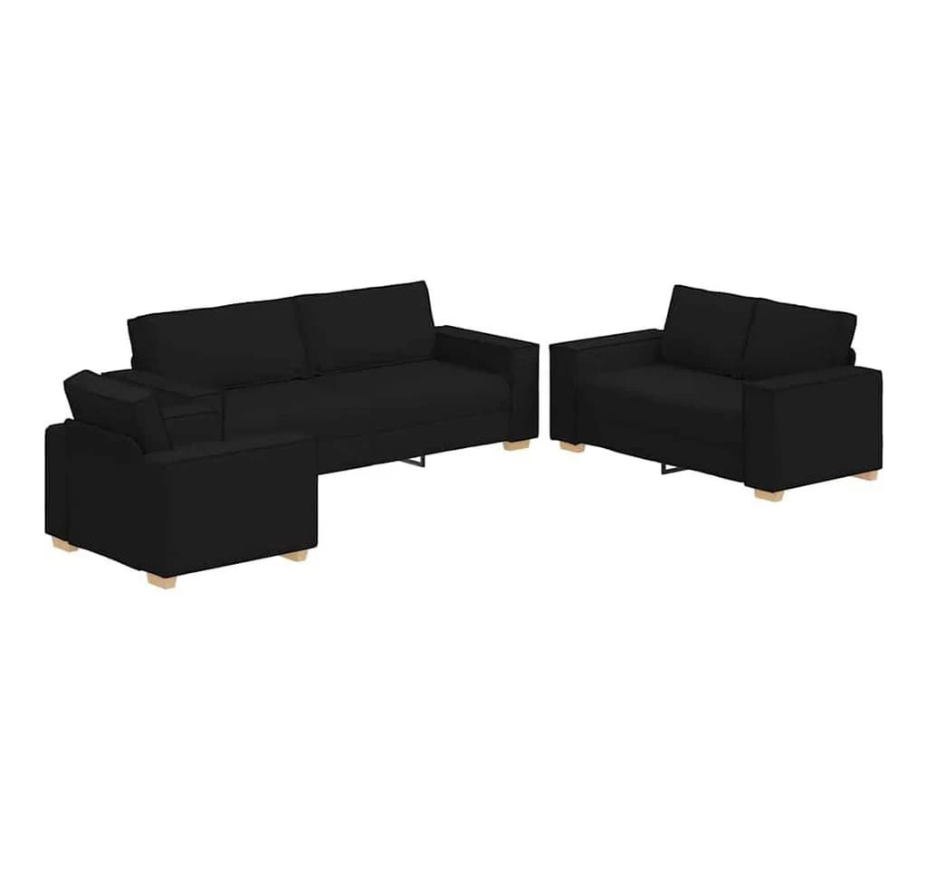 vidaXL 3-teiliges Sofa-Set Schwarz Leinenmischgewebe - Bild 2