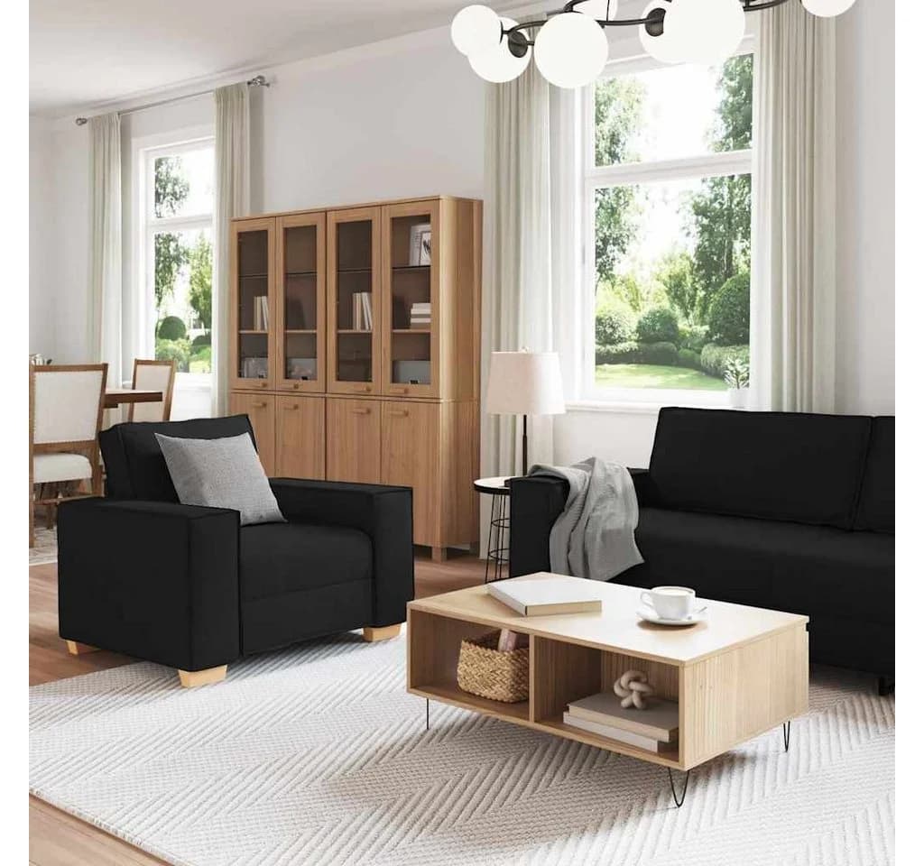 vidaXL 3-teiliges Sofa-Set Schwarz Leinenmischgewebe - Bild 3