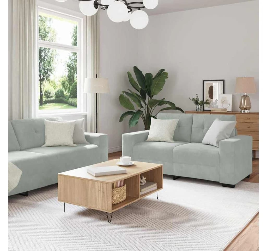 vidaXL Sofa-Set 3-teilig Hellgrau Samt Modern