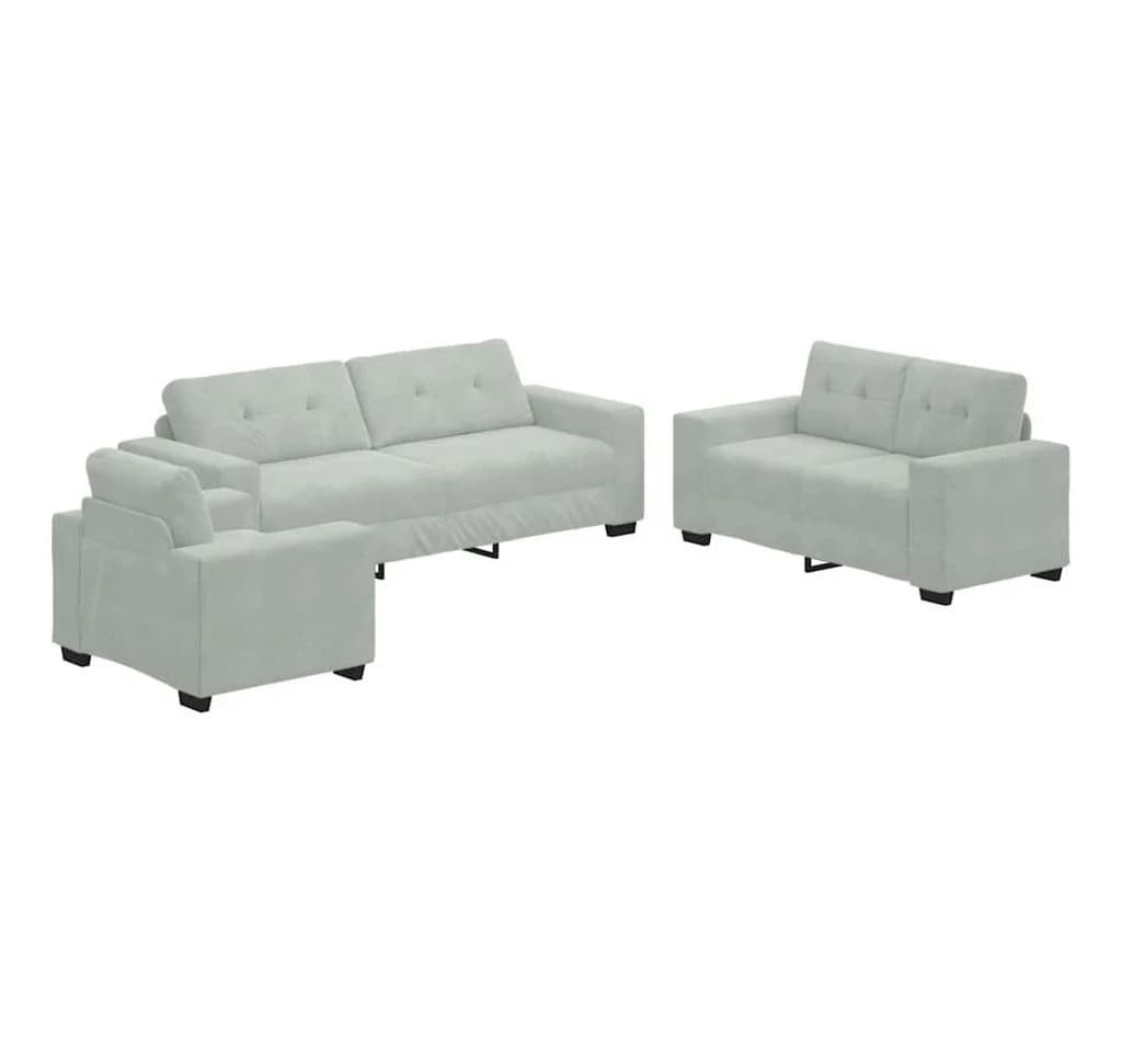 vidaXL Sofa-Set 3-teilig Hellgrau Samt Modern - Bild 2