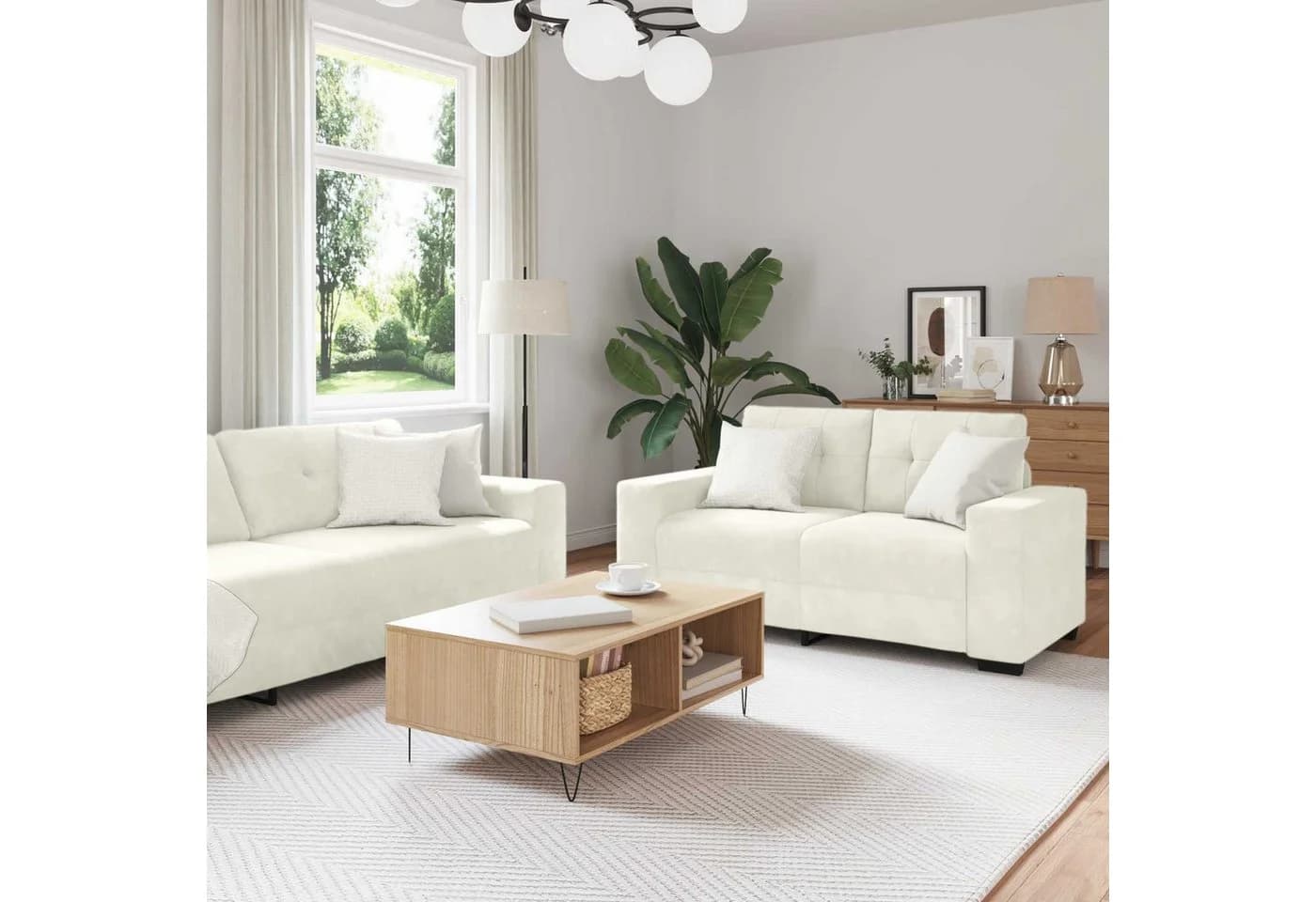 vidaXL Sofa-Set 3-teilig Creme Samt Modern