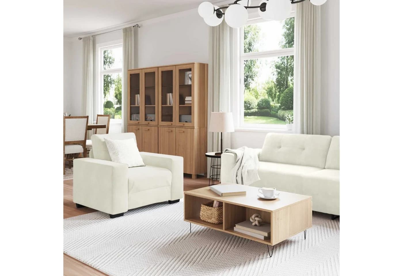 vidaXL Sofa-Set 3-teilig Creme Samt Modern - Bild 3