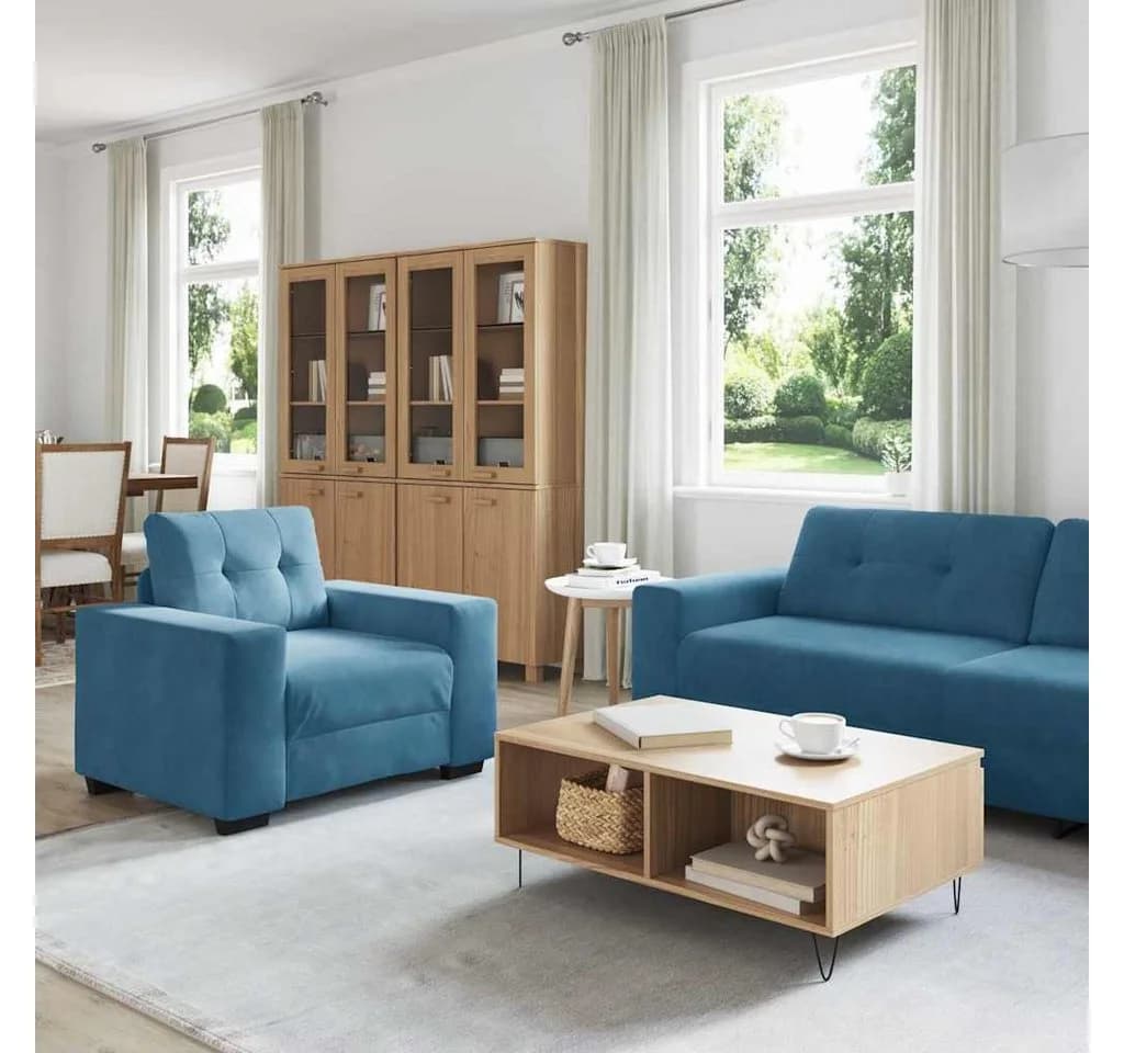 vidaXL Sofa-Set 3-tlg. Blau Samt mit Metallgestell - Bild 3