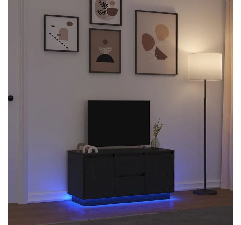 vidaXL TV-Schrank mit LED-Beleuchtung Schwarz Eichen-Optik