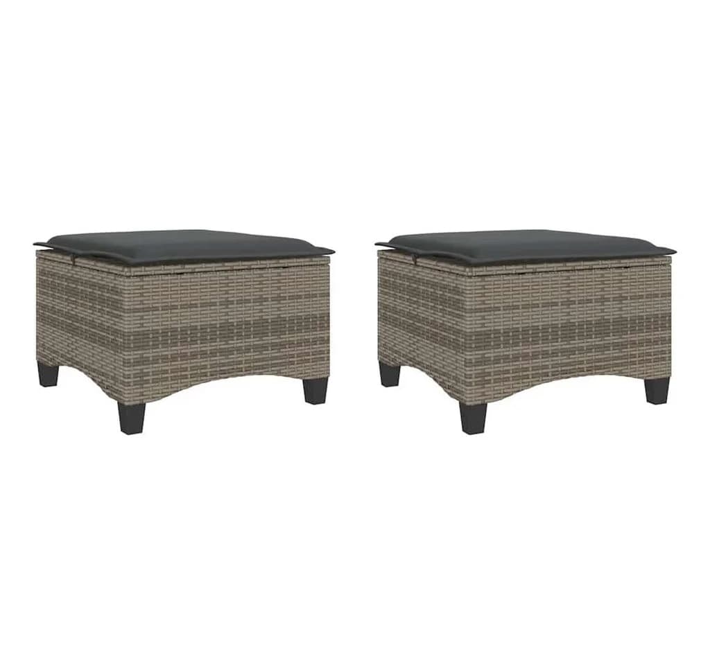 vidaXL Gartenhocker 2er-Set Grau mit Kissen Poly Rattan - Bild 2