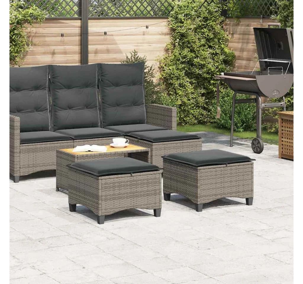 vidaXL Gartenhocker 2er-Set Grau mit Kissen Poly Rattan - Bild 3