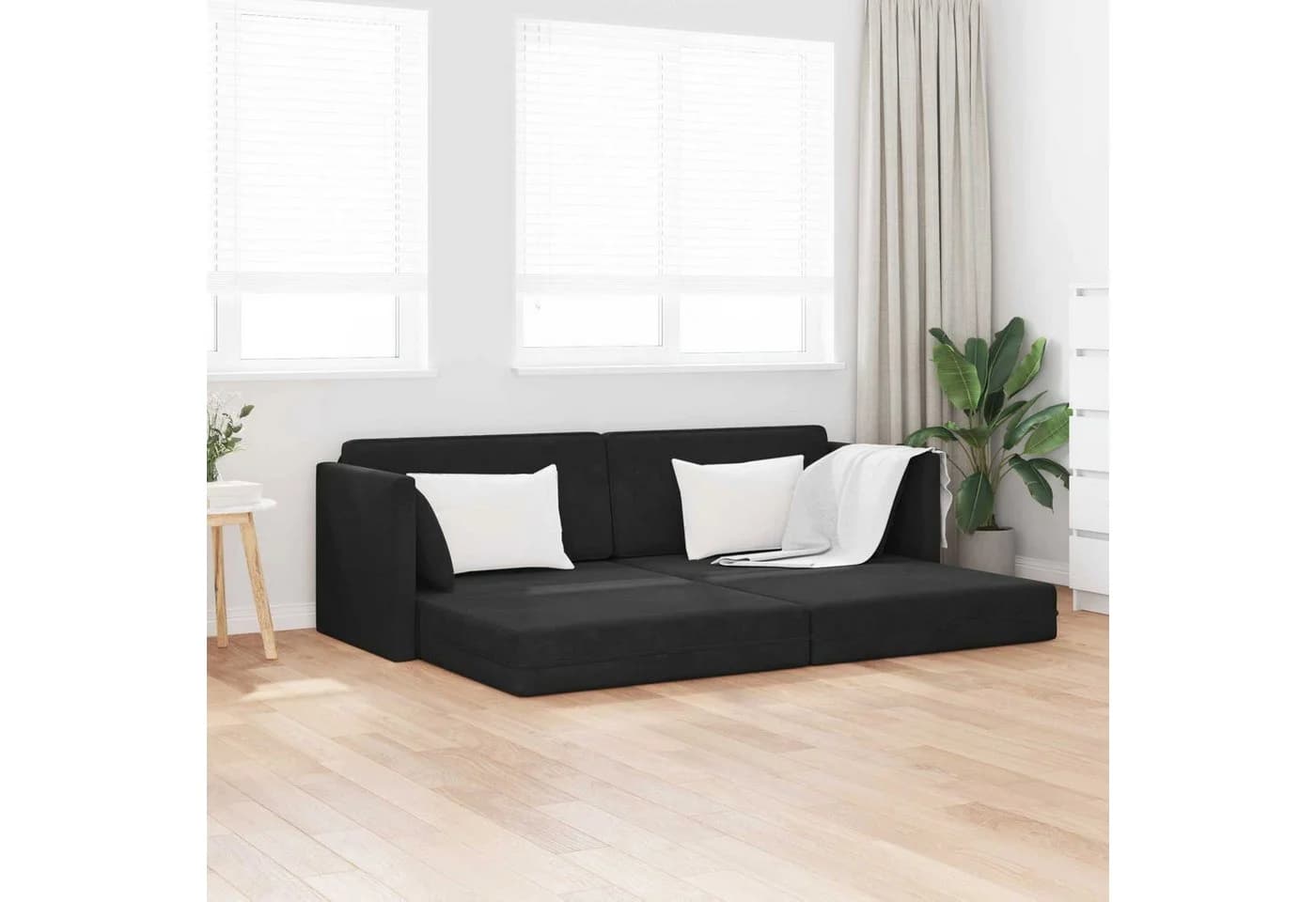 vidaXL Boden-Sofa-Bett Schwarz Samt Umwandelbar
