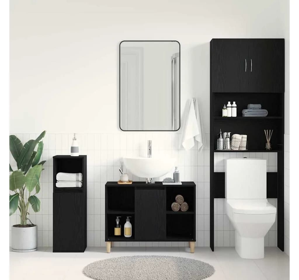 vidaXL Badezimmerspiegelschrank Spülbeckenschrank Schwarz Holzwerkstoff - Bild 3