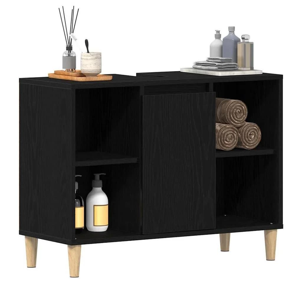 vidaXL Badezimmerspiegelschrank Spülbeckenschrank Schwarz Holzwerkstoff - Bild 4