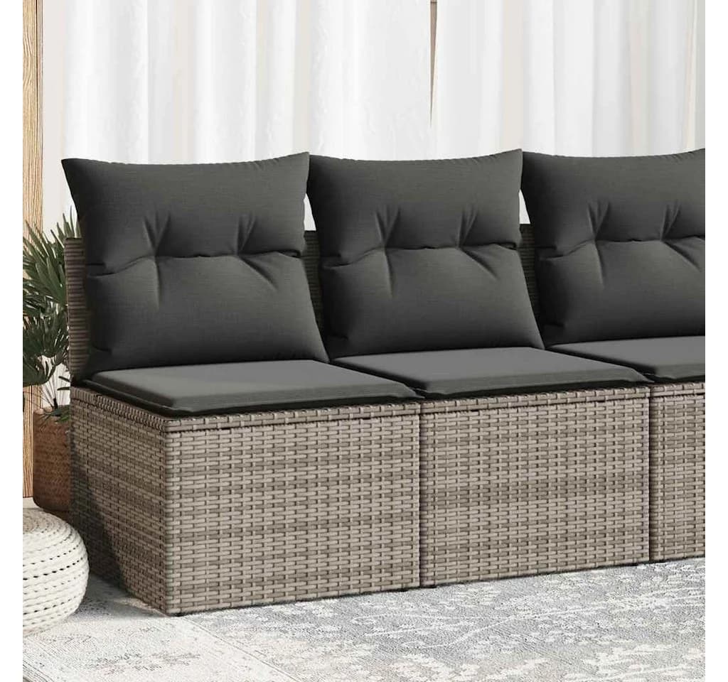 vidaXL Gartenlounge-Set 2-tlg. Grau Poly Rattan mit Kissen