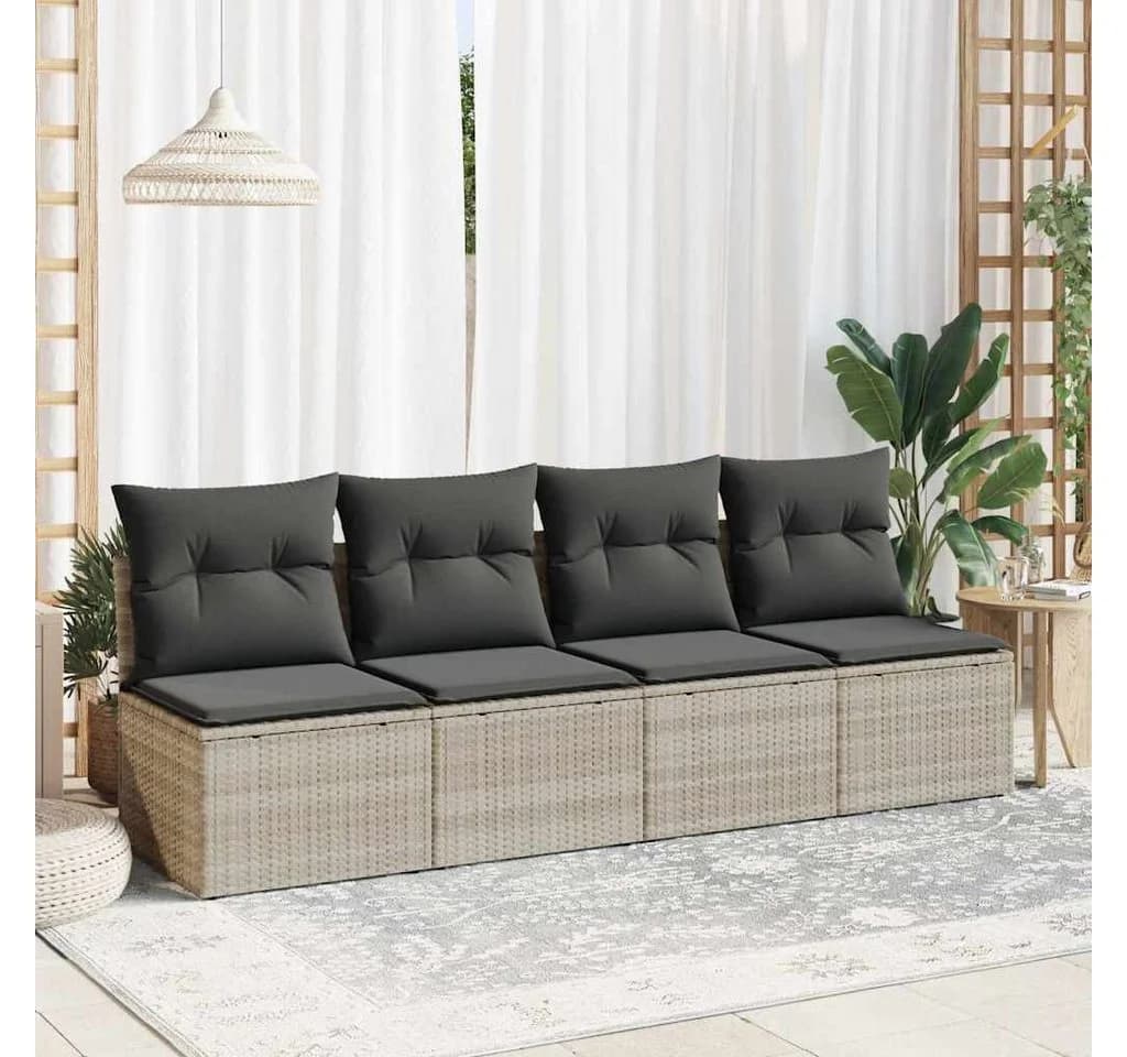 vidaXL Gartenlounge-Set 2-tlg. Hellgrau Poly Rattan mit Kissen - Bild 3
