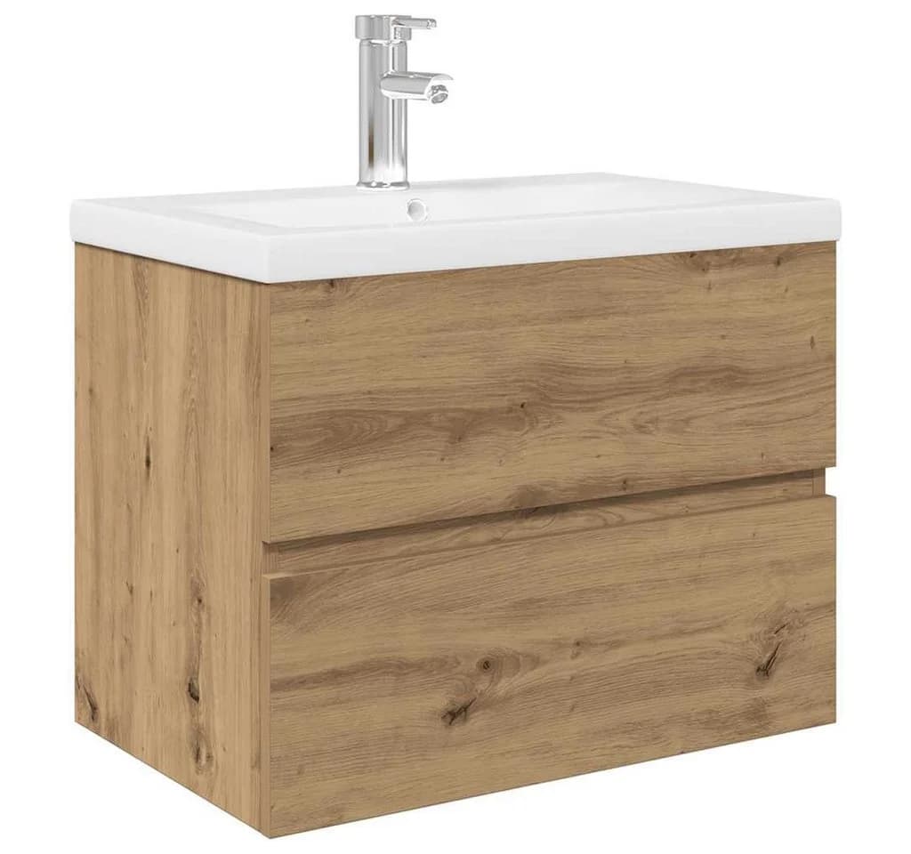vidaXL Badezimmerschrank mit Einbaubecken und Wasserhahn Weiß/Artisan-Eiche - Bild 2