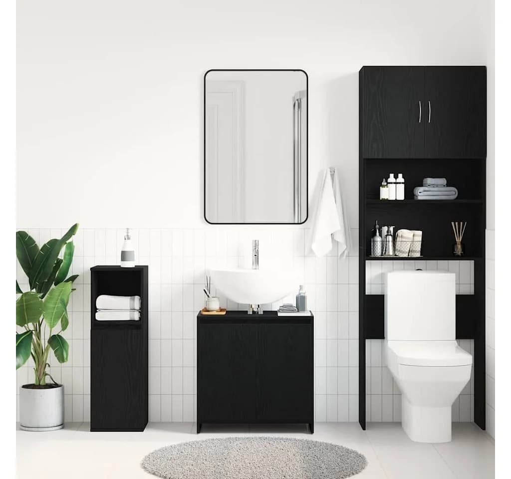vidaXL Badschrank Schwarz Eichen-Optik mit Waschbecken-Loch - Bild 3