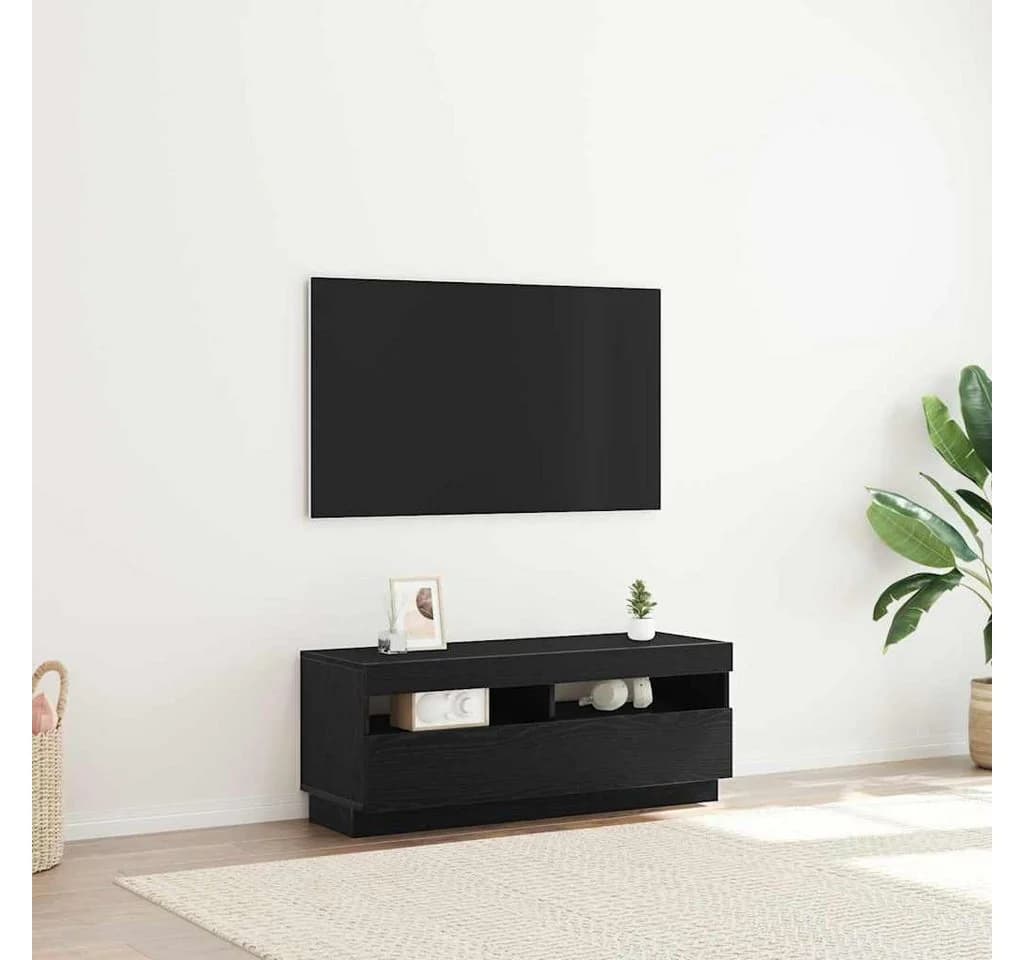 vidaXL TV-Schrank Schwarz Eichen-Optik LED-Beleuchtung