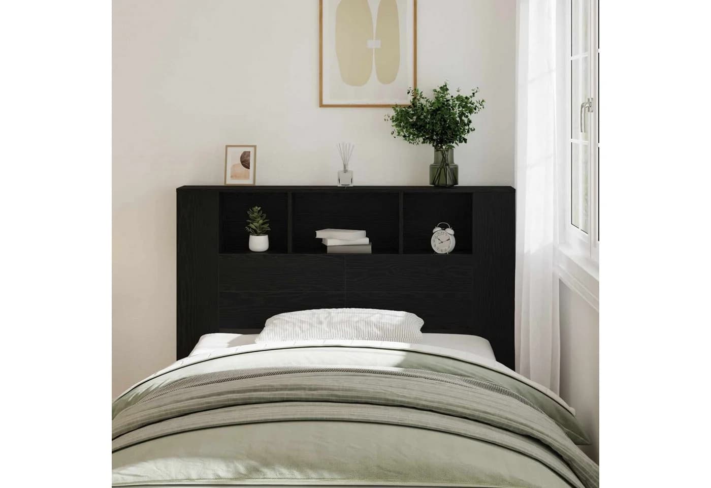 vidaXL Bett Kopfteil Schrank Schwarz Eichen-Optik