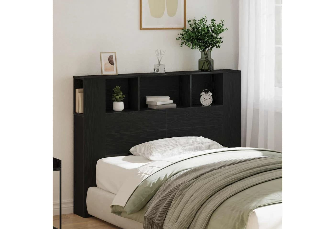vidaXL Bett Kopfteil Schrank Schwarz Eichen-Optik - Bild 4