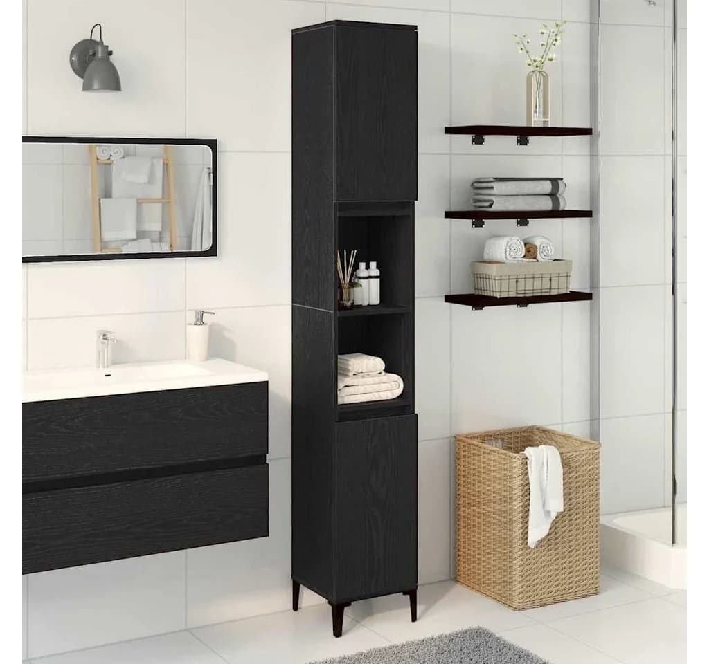 vidaXL Badezimmerschrank Schwarz Eichen-Optik