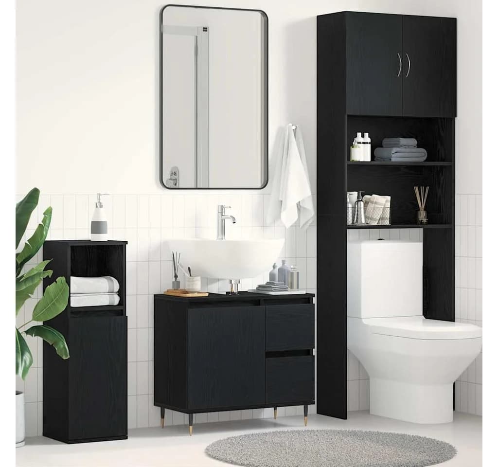 vidaXL Badezimmerspiegelschrank Schwarz Eichen-Optik