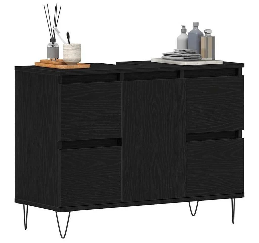 vidaXL Badezimmerspiegelschrank Waschbeckenschrank Schwarz Eichen-Optik - Bild 3